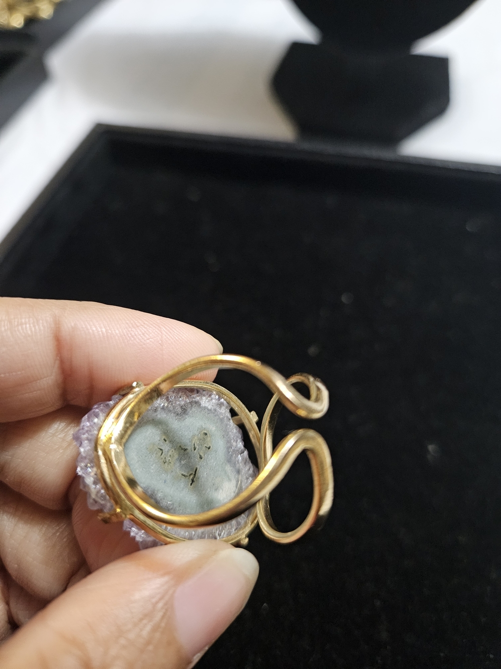 Gold-Set Geode Statement Ring - Picture 2 of 3